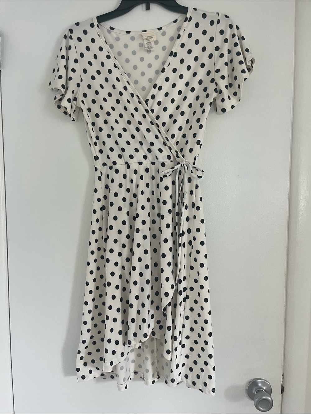 Polka Dot Wrap Dress - White with Black Dots Size Small - Picture 2 of 10